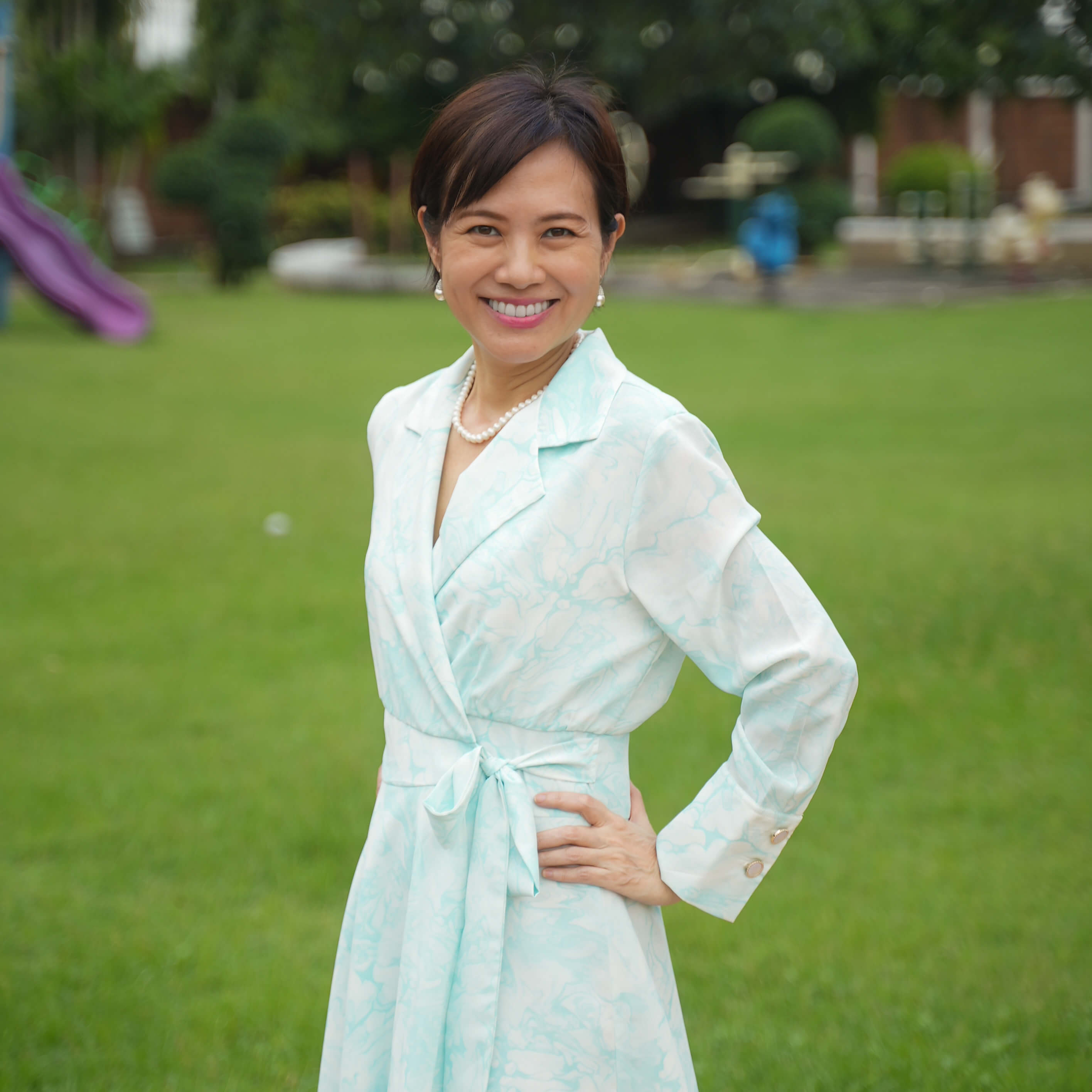 Bow Dress-Green Ocean